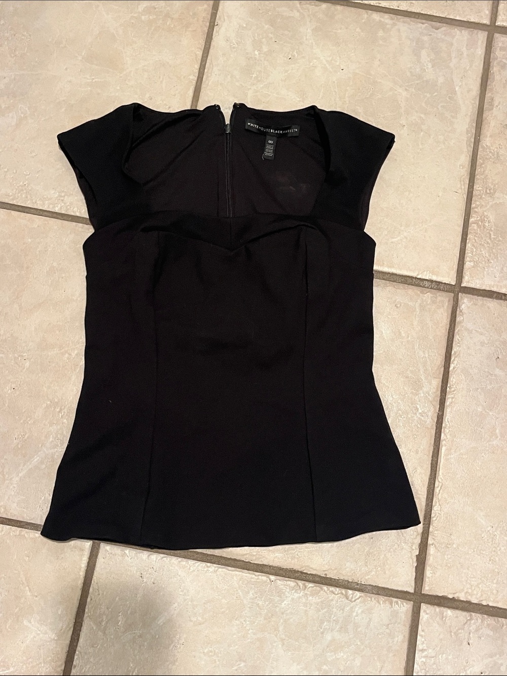 White House Black Market Black Cap Sleeve Peplum Blouse